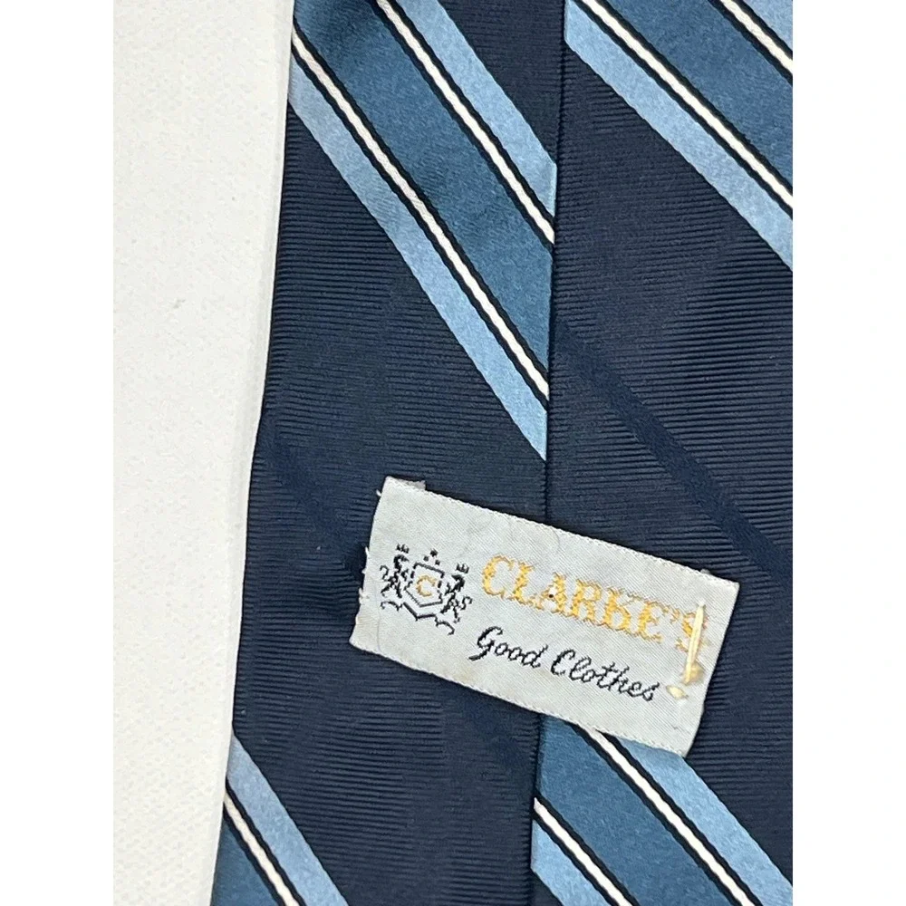 Countess Mara New York Vintage Navy Blue Striped Silk Blend Necktie Logo
